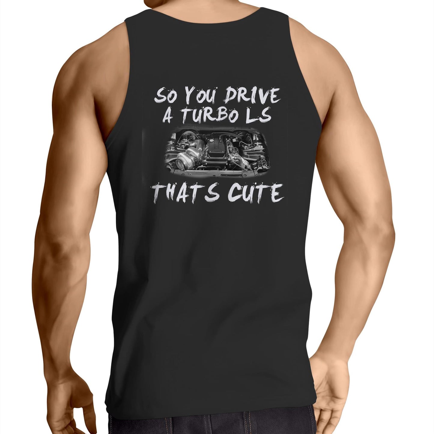 Thats Cute Barra Turbo WN Drag Logo Small AS Colour Mens Singlet Top